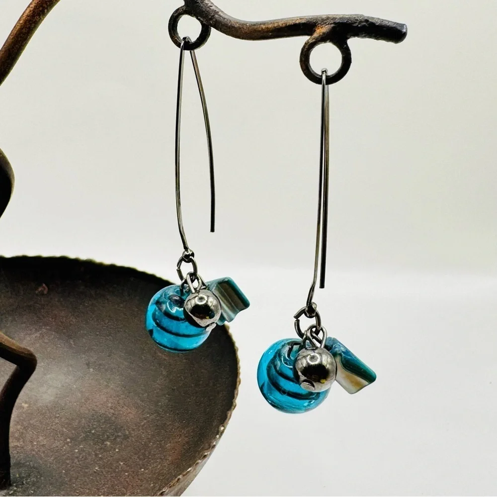 Murano Glass Teardrop Earrings AquaBlue Venetian Glass Dangle Earrings Handmade